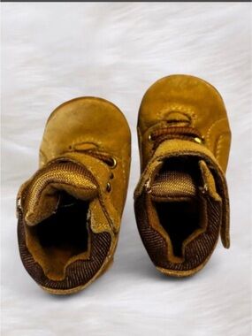 Toddler Suede Tan Lace-Up Boots with Hook-and-Loop Closure